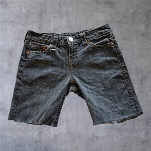 True Religion Bobby Big T Grey Denim Shorts Womens 29 Made in USA Vtg Y2K Jorts